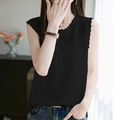 Crew Neck Hollow Vest Women's Summer Fashion Versatile Foreign Style Knitted Bottoming Shirt Sleeveless Top