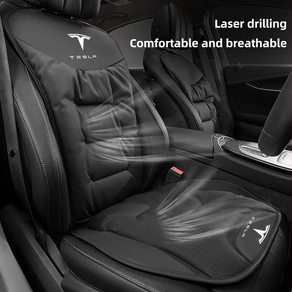 AMJ1 Car Seat Cushion Cover For Tesla Model 3 S X Y Juniper Cybertruck Breathable Nappa Leather Seat Protection Pad Car Accessories