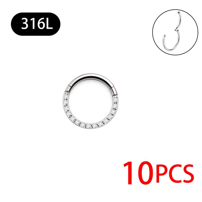 10pcs Stainless Steel Hoop Earrings Nose Ring for Women Piercing White Zircon Body Jewelry Round Nose Ring