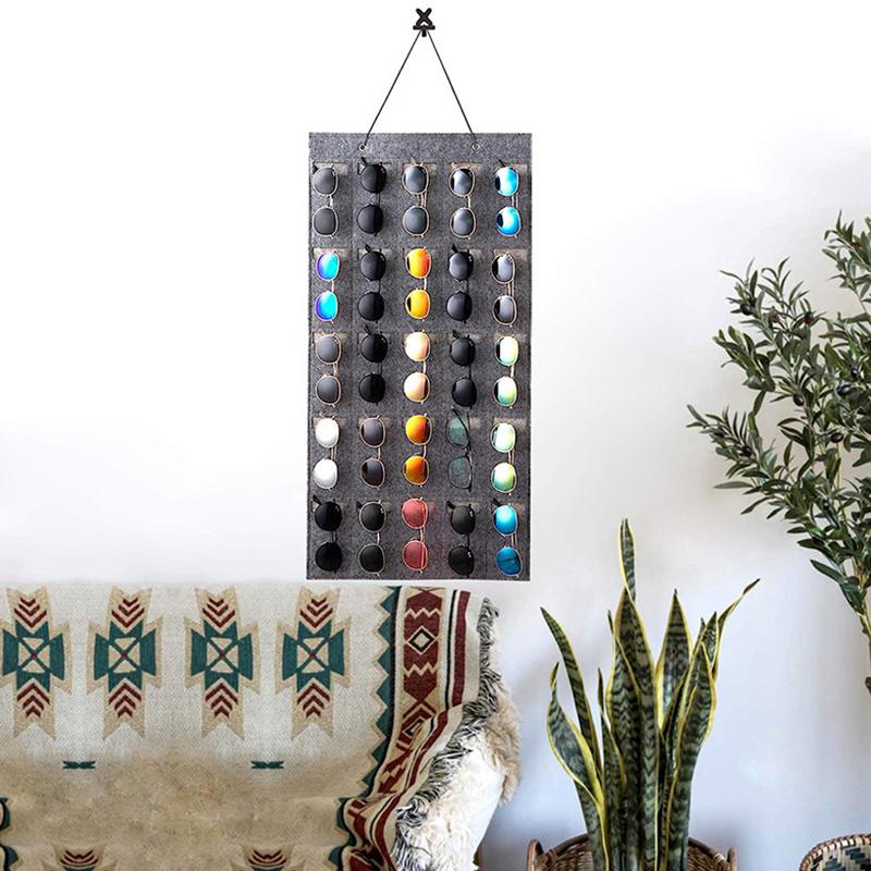 Sunglasses Organizer Storage With Sturdy Rope Felt Hanging Sunglasses Holder For Wall Display 25 Slots Sunglasses Organizer