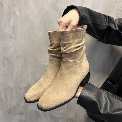 Fashion AJGS Women's Boots Imitation Suede Handmade Pointed High Heels Autumn and Winter Cowboy Boots New Western Retro Women's Boots