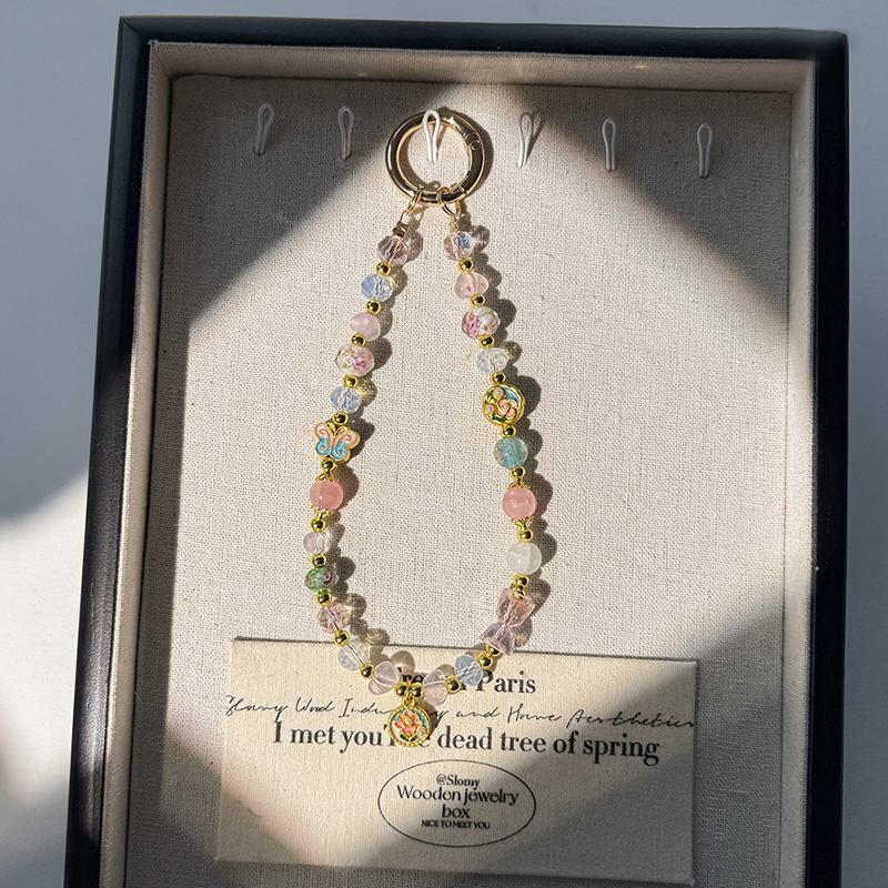 Retro Luxury Beaded Mobile Phone Lanyard Mobile Phone Wrist Strap Phone Short Anti-Lost Chain Exquisite Keychain Pendant