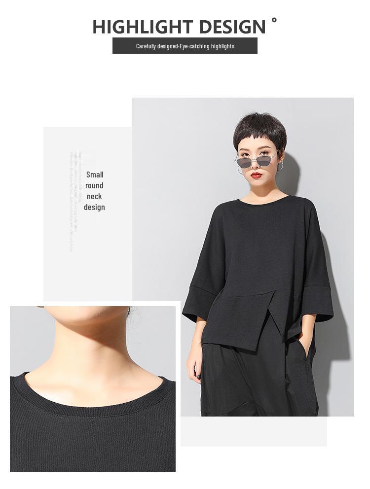 Women's Dark Ins European & American Patchwork Babydoll T-Shirt - Short Sleeve, Loose Fit, Trendy Casual Summer Top