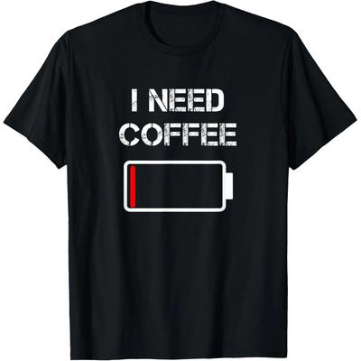 J'ai Besoin de Café Tasses Drôles Batterie Grains Café T-shirts Homme Coton Humour Streetwear T-shirt Manches Courtes Unisexe Vêtements Amples