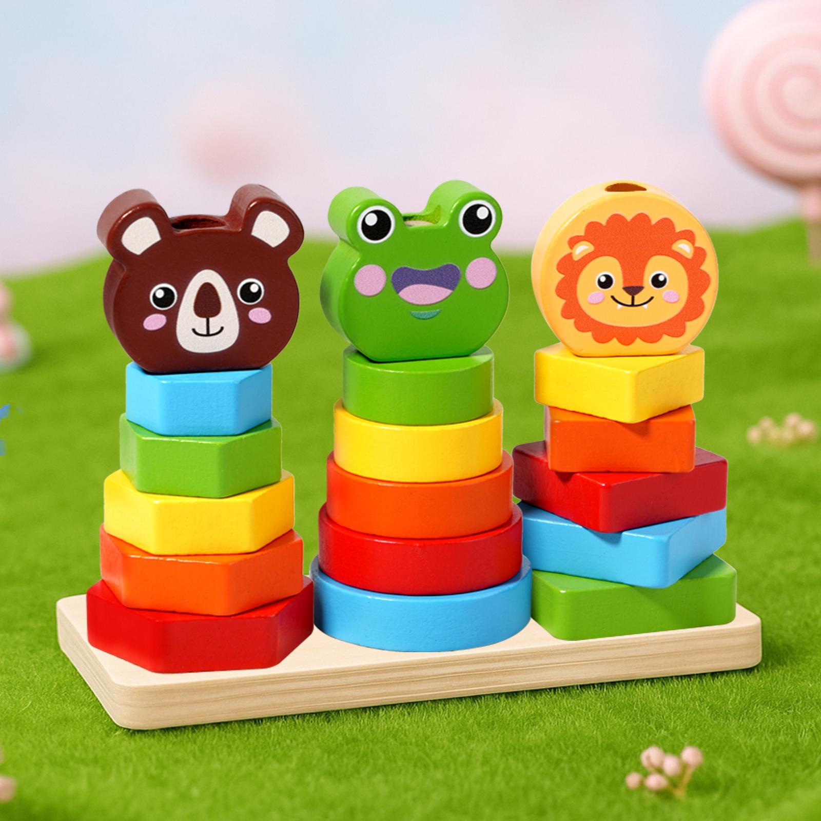 Animal Stacking Tower Wooden Toy - Rainbow Stacking Fun Suitable For Toddlers To Recognize Colors And Develop Fine Motor Skills