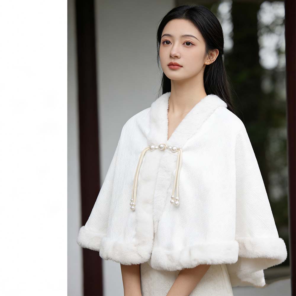 Elegant Plush Chinese Style Cloak Thicken Winter Warm Cape Plush Evening Capes Cheongsam Lolita