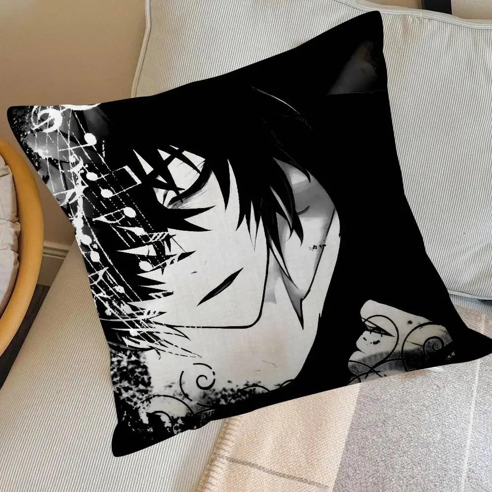 Dark Anime Boy Cushion Cover Gothic Manga Throw Pillow Case Grunge Punk Emo Room Decor for Couch Sofa Bedroom Black Pillowcase