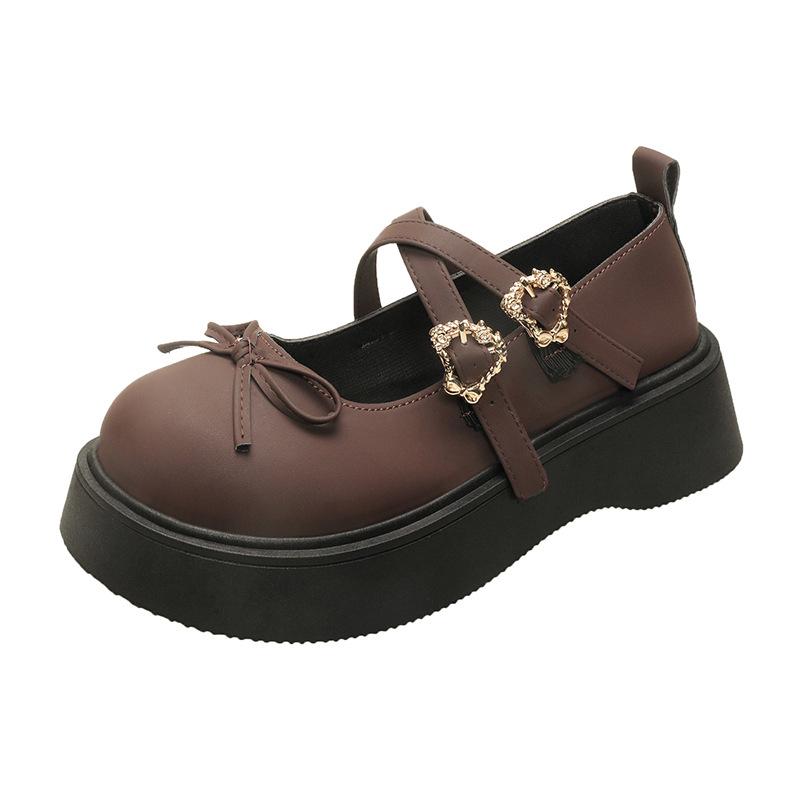 Fashion Spring New Designer Platform Loafers for Women Retro Double Buckle Casual Mary Jane Shoes Women Fashion Bow Leather Shoes Ladies