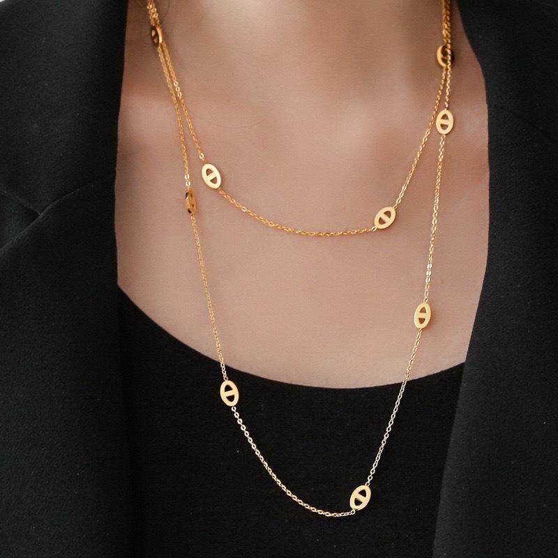 Color retention extended double-layer pig nose stacked sweater chain light luxury necklace simple high-end accessories