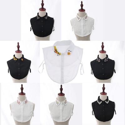 Women Removable Faux Collar Floral Embroidered Half Shirt Blouse Dickey Fashion Bib for Casual T Shirt