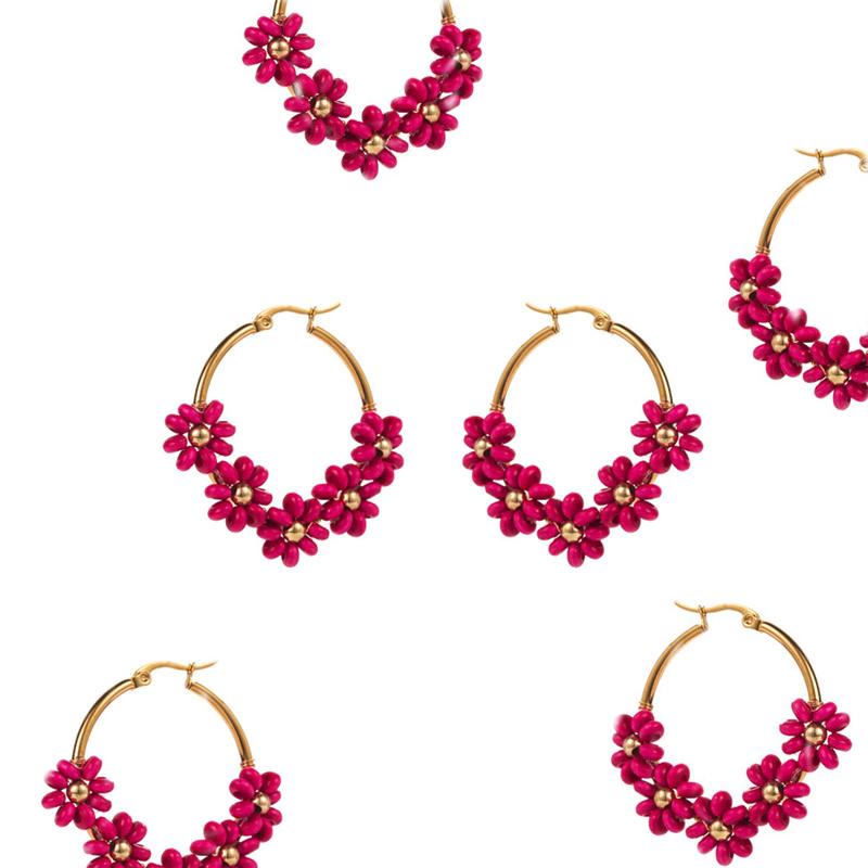 

Высококачественные серьги в стиле Ins, изысканные серьги из титановой стали, серьги с цветком из бисера, круглые геометрические серьги