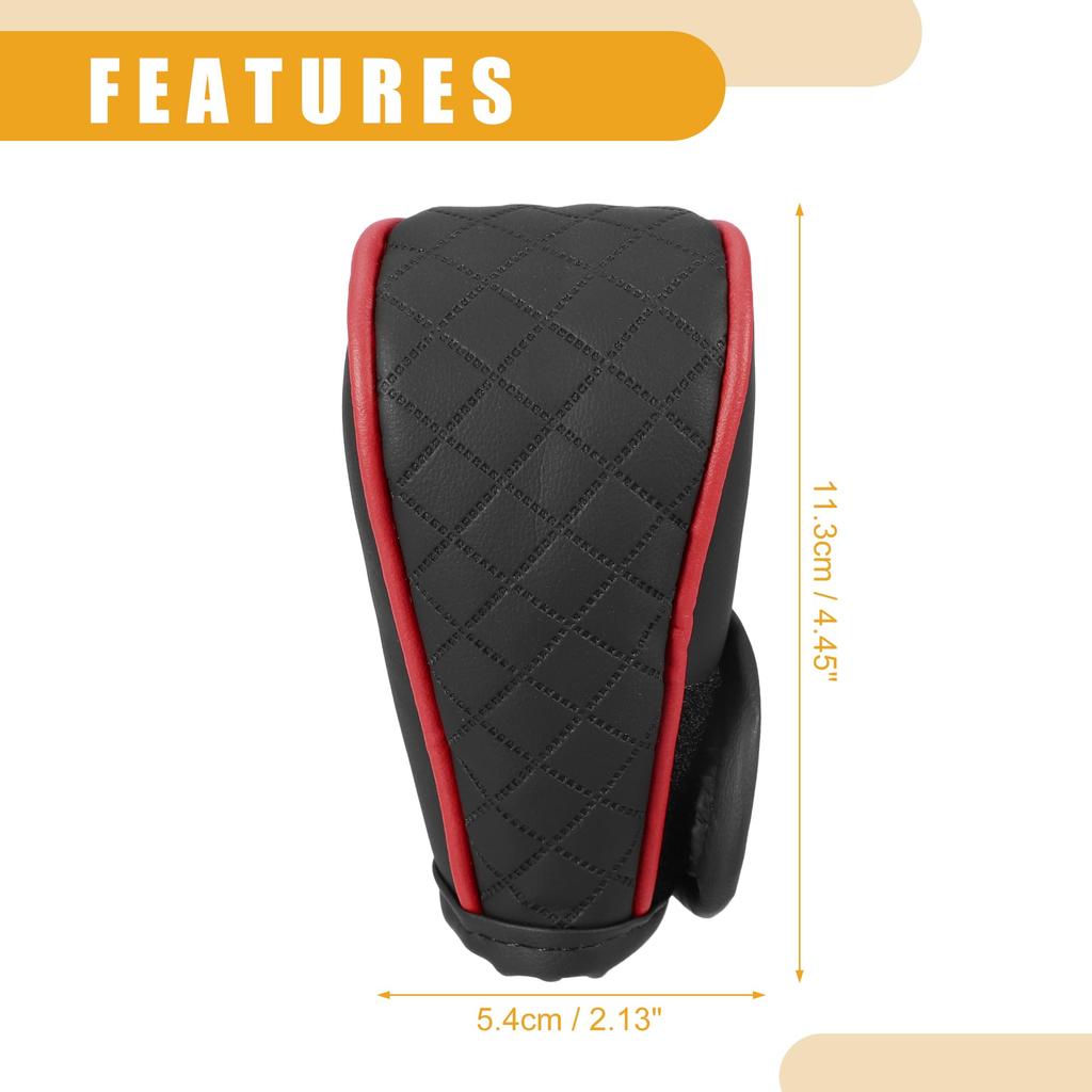 Partuto 1pc Universal Car Shift Knob Cover - Car Knob Gear Sticky Protector Decoration - For Leather Black Red