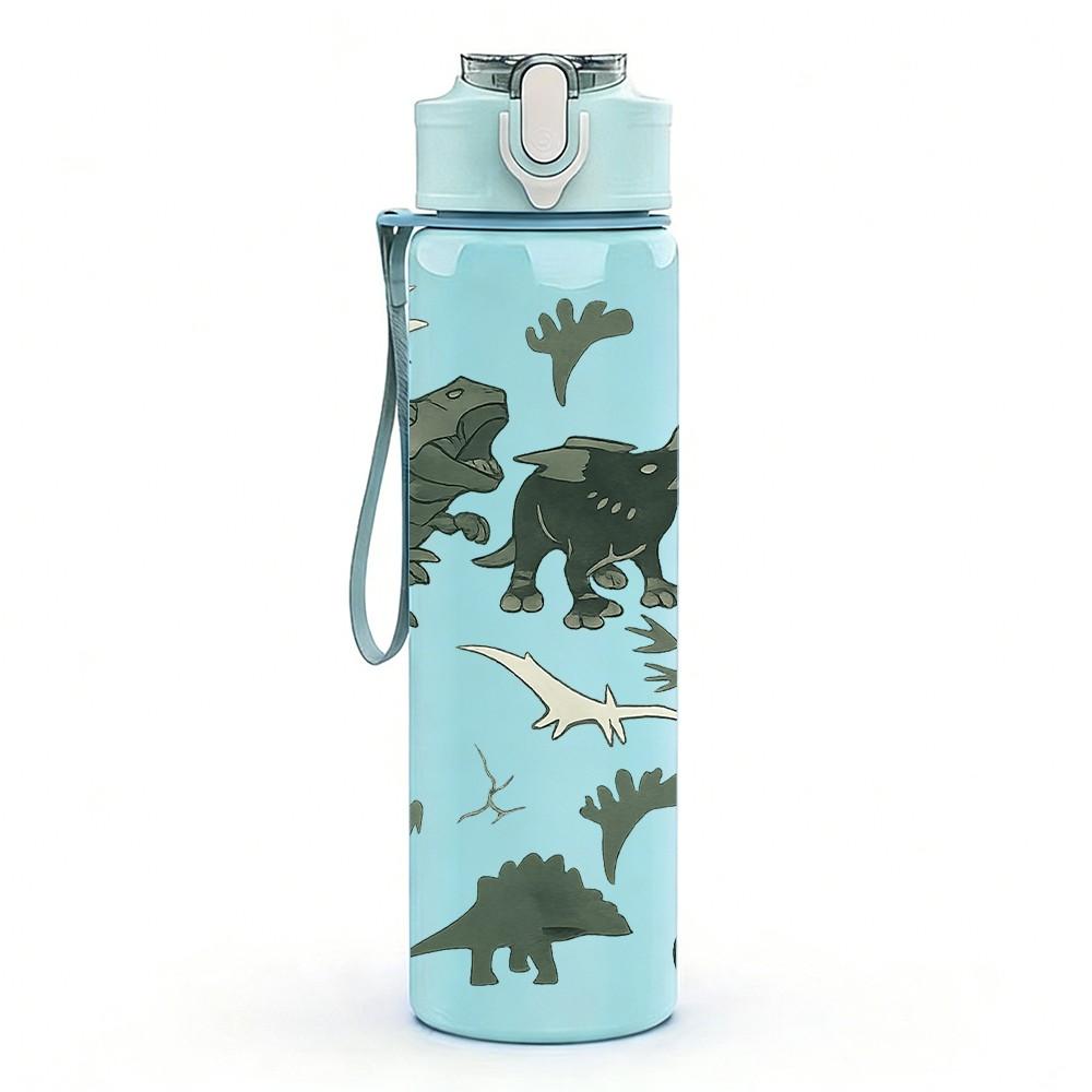 1PC Dinosaur Silhouette Group Print 750ml Color Plastic Sports Water Bottle Leakproof Flip Straw Lid Suitable for Sports Office Home Use