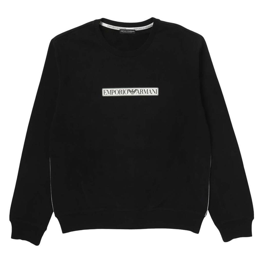 Emporio Armani BRUSHED TERRY PO CREWNECK Cotton Crew Neck Long Sleeve Pullover Sweatshirt Trainer EU Size Present 54085735 Official Shop Product Black
