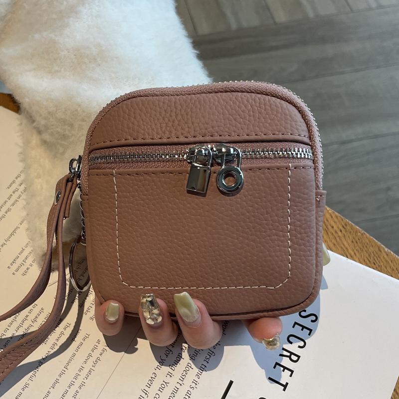 High-End Minimalist Leather Women's Coin Purse & Card Holder with Double Zipper