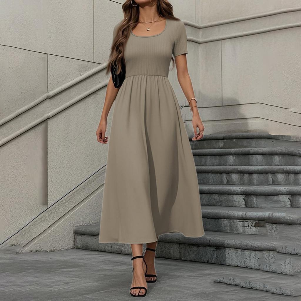 Women's Fashion Casual Short Sleeve Round Neck Splicing Elegant Temperament Dress