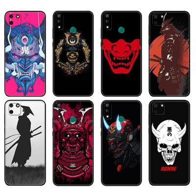 Black Tpu Case For Huawei Y9S Y6S Y8S Y5P Y7P Y8P Case For Huawei Y5 Lite Prime 2018 Y6 2019 Cover Japanese Samurai Oni Mask DIY