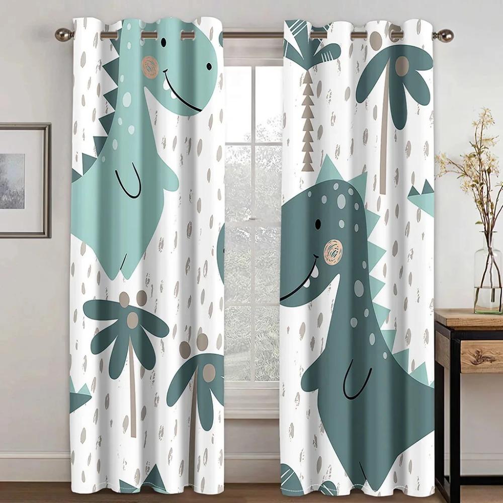 Living Room Space Design Bedroom Nursery Space Kindergarten 2 Panels for Selling Funny Cartoon Style Children Cute Dinosaur Cloth Drapery Ideal