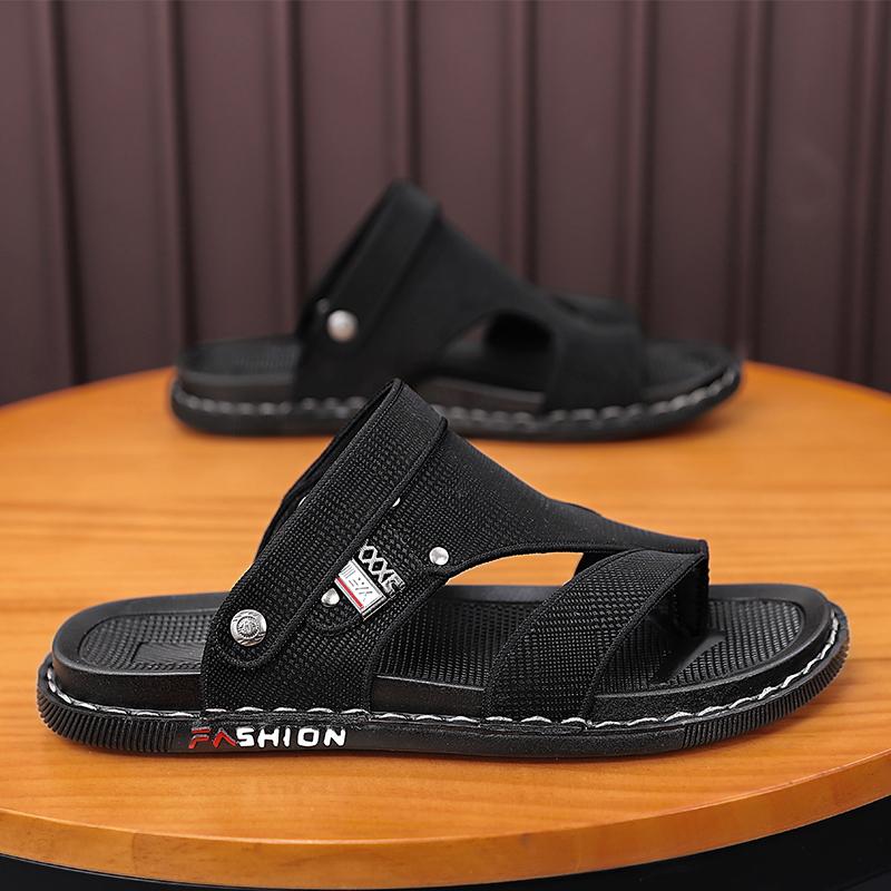 Men Flip Flops Hiking Sandals Leather Outdoor Summer Grey Black Wide Palm Blue Beach Shoes Plus Size Open Toe Plus Size