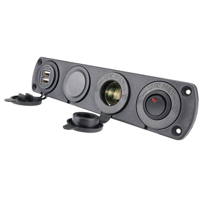 4 Holes Switch Panel Dual USB LED Port 12V Power Socket Digital Thermometer Voltmeter  for Boat Car Truck