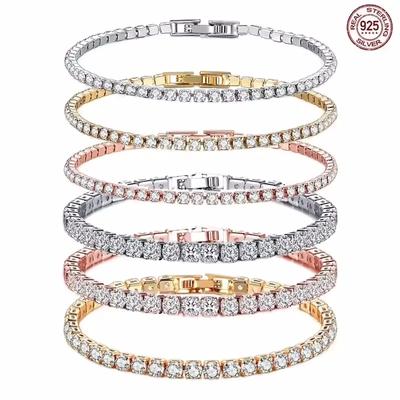 New 925 Sterling Silver Hip Hop Fashion Women's Tennis Bracelet Rose Gold Shining Cubic Zirconia Bracelet Wedding Jewelry Gift