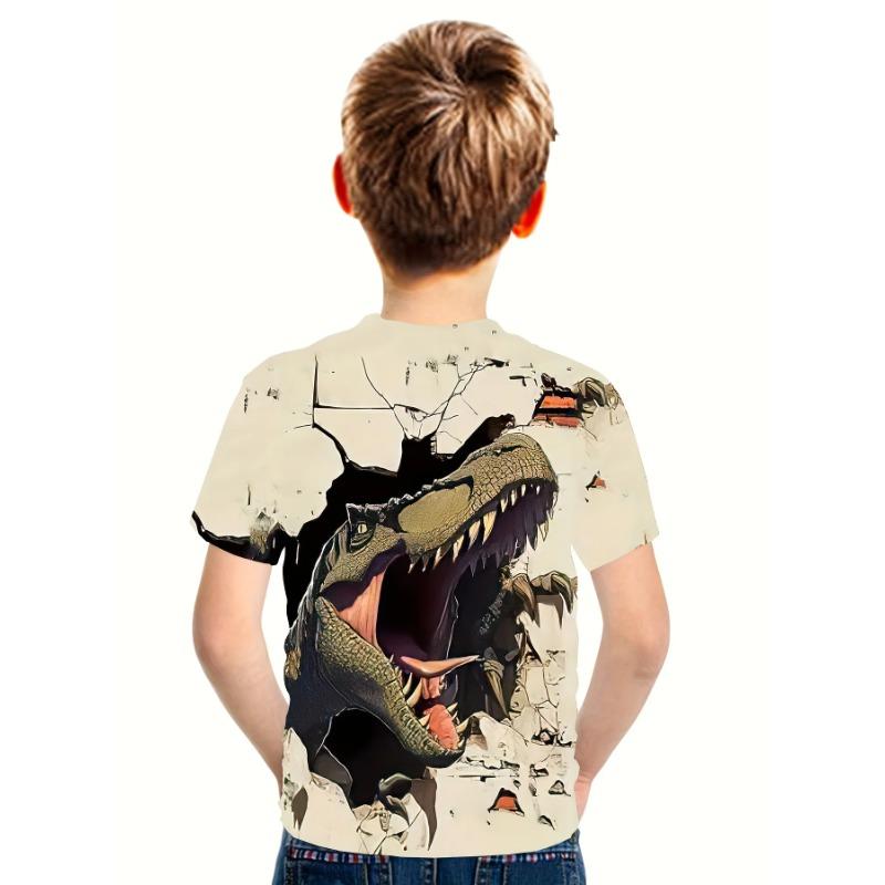 Summer Round Neck 3D Printed Dinosaur Pattern Top Fashionable Casual Short Sleeved Children's Boy T-shirts