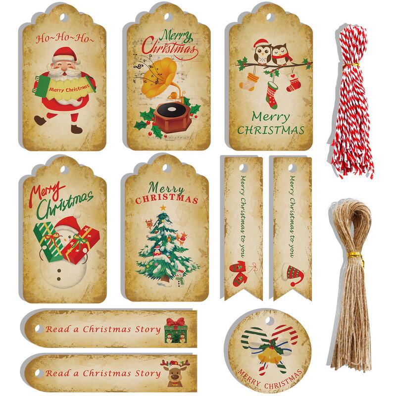 

Бирки для рождественских подарков из коричневой крафт-бумаги, бирки для рождественских подарков из крафт-бумаги с веревкой для самостоятельной упаковки подарков на Новый год, Рождество, праздники, штамп и этикетка 100 шт. 100PCS