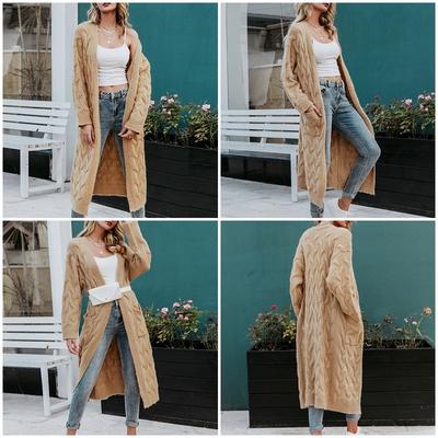 Vintage Mohair Long Cardigan Women Sweaters Long Sleeve Pocket Winter Casual Knitwear Pure Jumpers