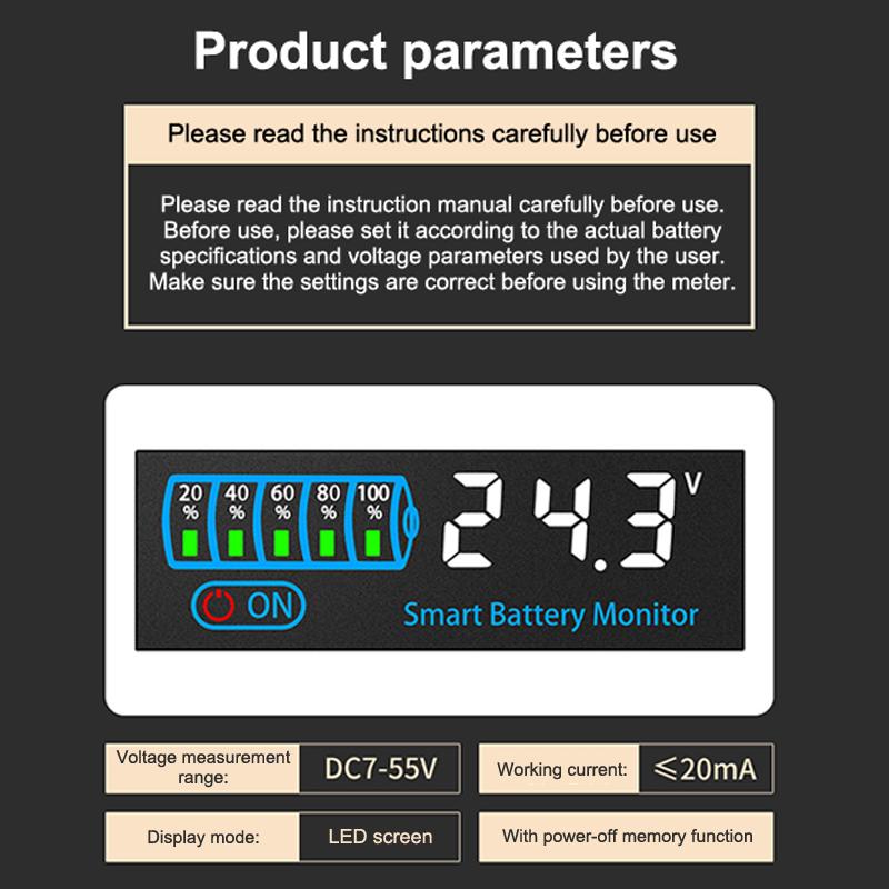 Dc7-55V Battery Level Indicator 12V 24V 18650 Lipo Lithium Battery Capacity Board Voltage Battery Charging Tester