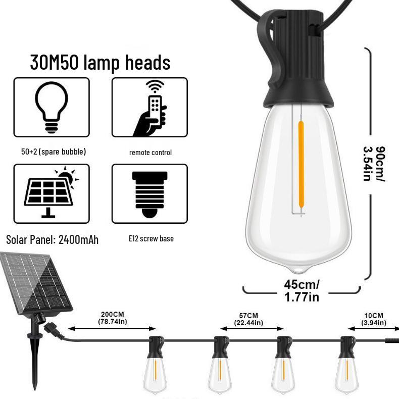 Solar LED Retro ST38 G40 Outdoor Waterproof String Lights for Camping and Courtyard Atmosphere