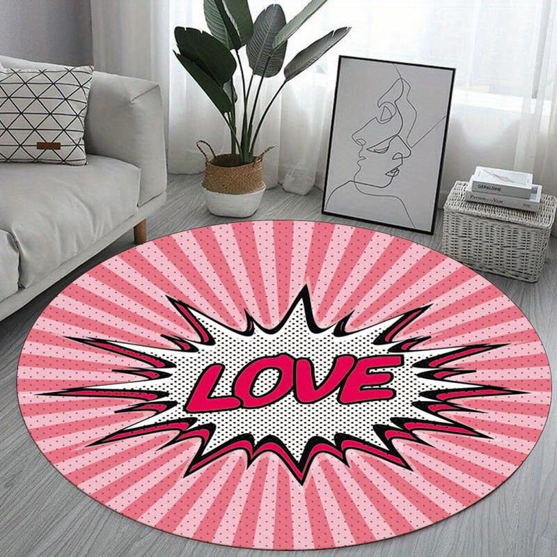 Love Comic Burst Round Rug Pop Art Floor Mat Kids Room Decor Soft Non Slip Carpet Nursery Play Area Cute Elephant Theme