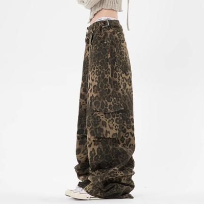 Leopar Desenli Unisex Bol Paça Sokak Tulumu - Günlük Retro Kot