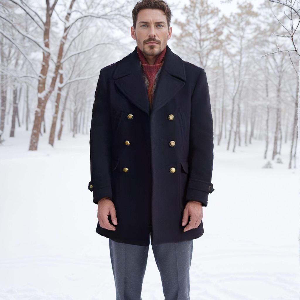 British Navy Style Woolen Coat - Autumn/Winter Mid-Length Men's Long-Sleeve, High-Quality Version