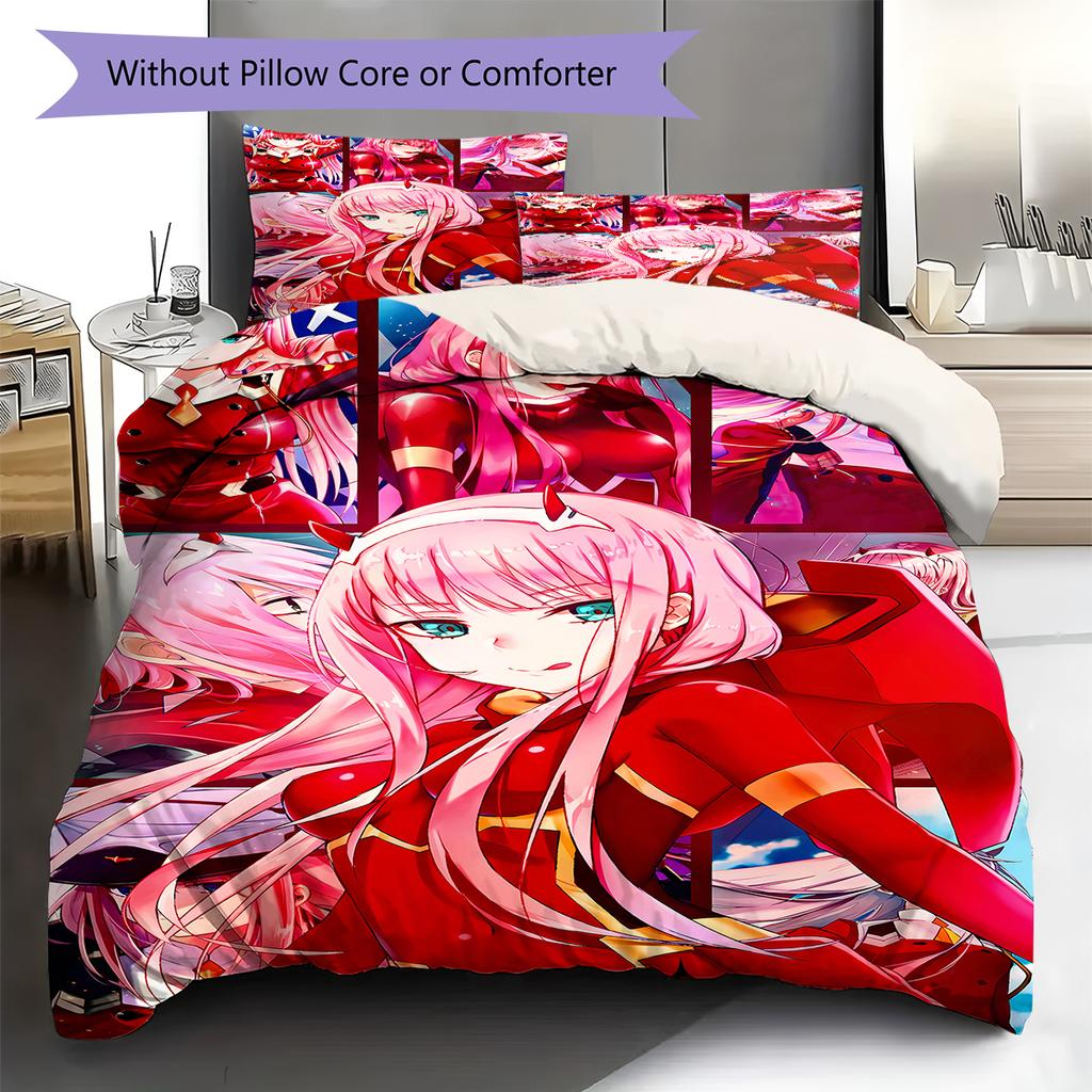 DARLING in the FRANXX Zero Two Pattern Bedding,Quilt Set Quilt Cover Pillowcase Home Birthday Gift (1 * duvet cover + 2 * pillowcase, without core)