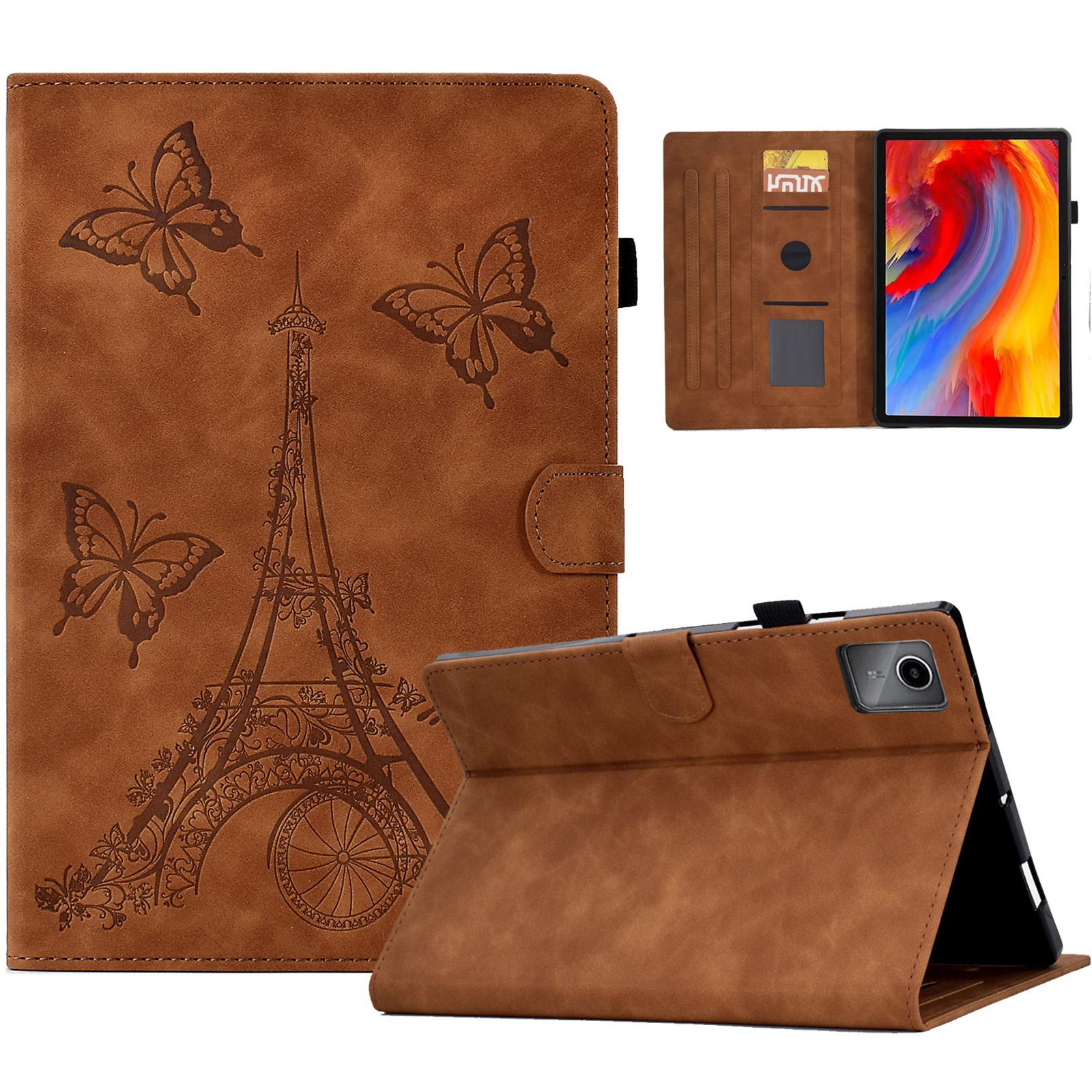 

For Lenovo Tab M11/Xiaoxin Pad 11 2024 Case Microfiber Leather Iron Tower Pattern Tablet Cover Brown