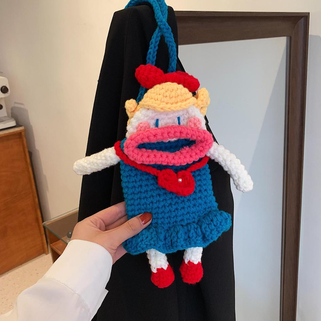 Handgestrickte Woll-Cartoon-Lamm-Tasche: Modische Eltern-Kind-Umhängetasche