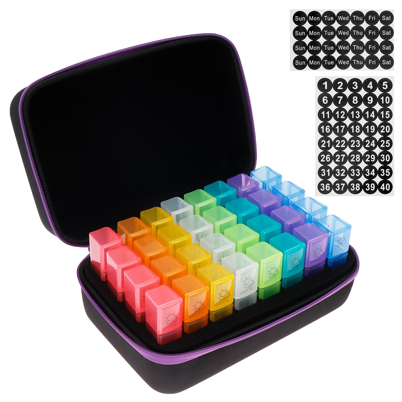 

Monthly Pill Organizer Box 3 Times a Day, with 32 Daily Pocket Case and Labeling Sticker Portable Traval for Medicine Vitamin