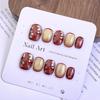 High-End Red-Gold Gradient Hand-Painted 3D Gold Foil Nail Tips - New Year Battle Robe Style
