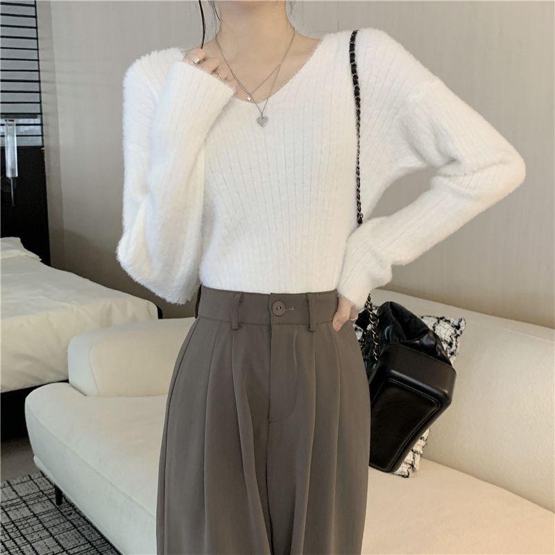 

Новый воротник утолщенный внутри вязаный свитер осень и зима женская базовая рубашка пуловер топ One size fits all [recommended 80-60kg] белый