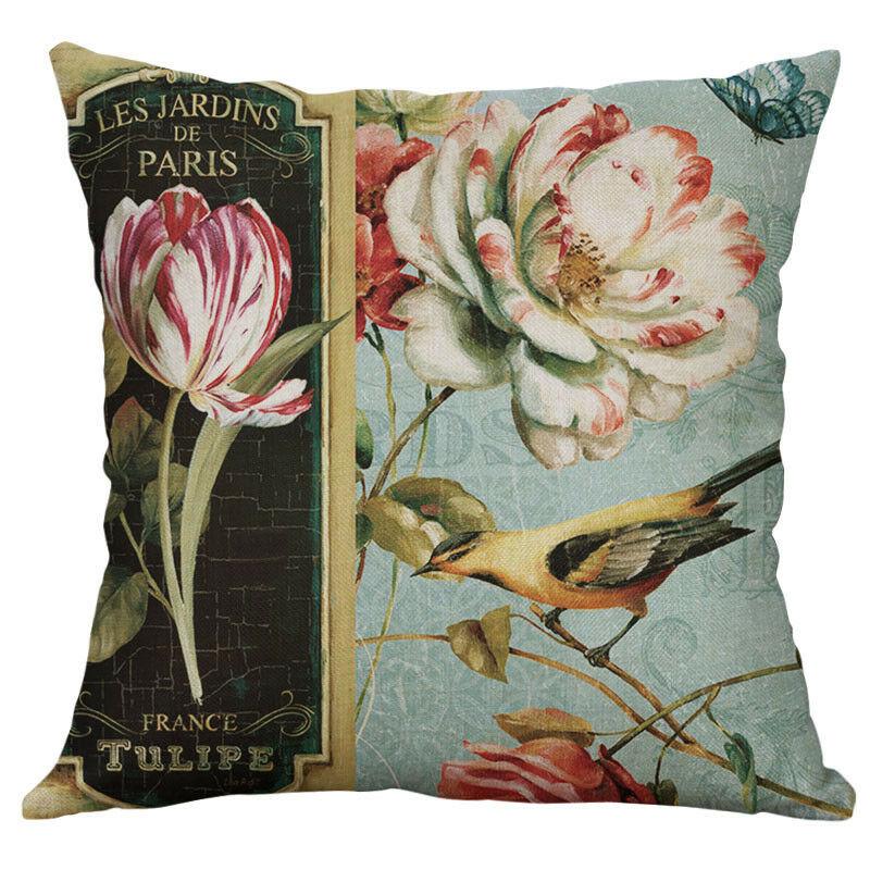 Premium Retro Flower Linen Pillow Case For Stylish Sofa Home Decor 18 Inches
