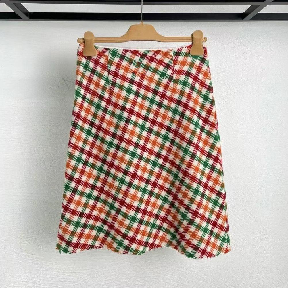 Retro Colorful Plaid High-Waisted Wool-Blend Short Skirt - Slimming, Versatile, New Style S