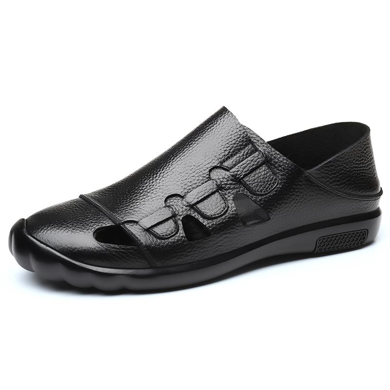 Fashion Designer Brand Men's Leather Sandals Soft Soles Comfortable Men's Beach Casual Shoes Lightweight Work Leather Shoes Retro Brown