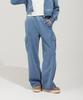 WACKY WILLY Women'S Washed Denim Semi-Wide Cargo Pants Blue