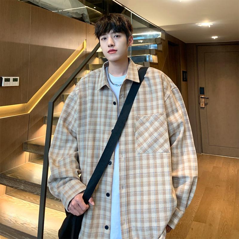 Νέα ανδρική βαμβακερή φαρδιά καρό μακρυμάνικη πουκαμίσα για όλες τις περιστάσεις Άνοιξη και Φθινόπωρο