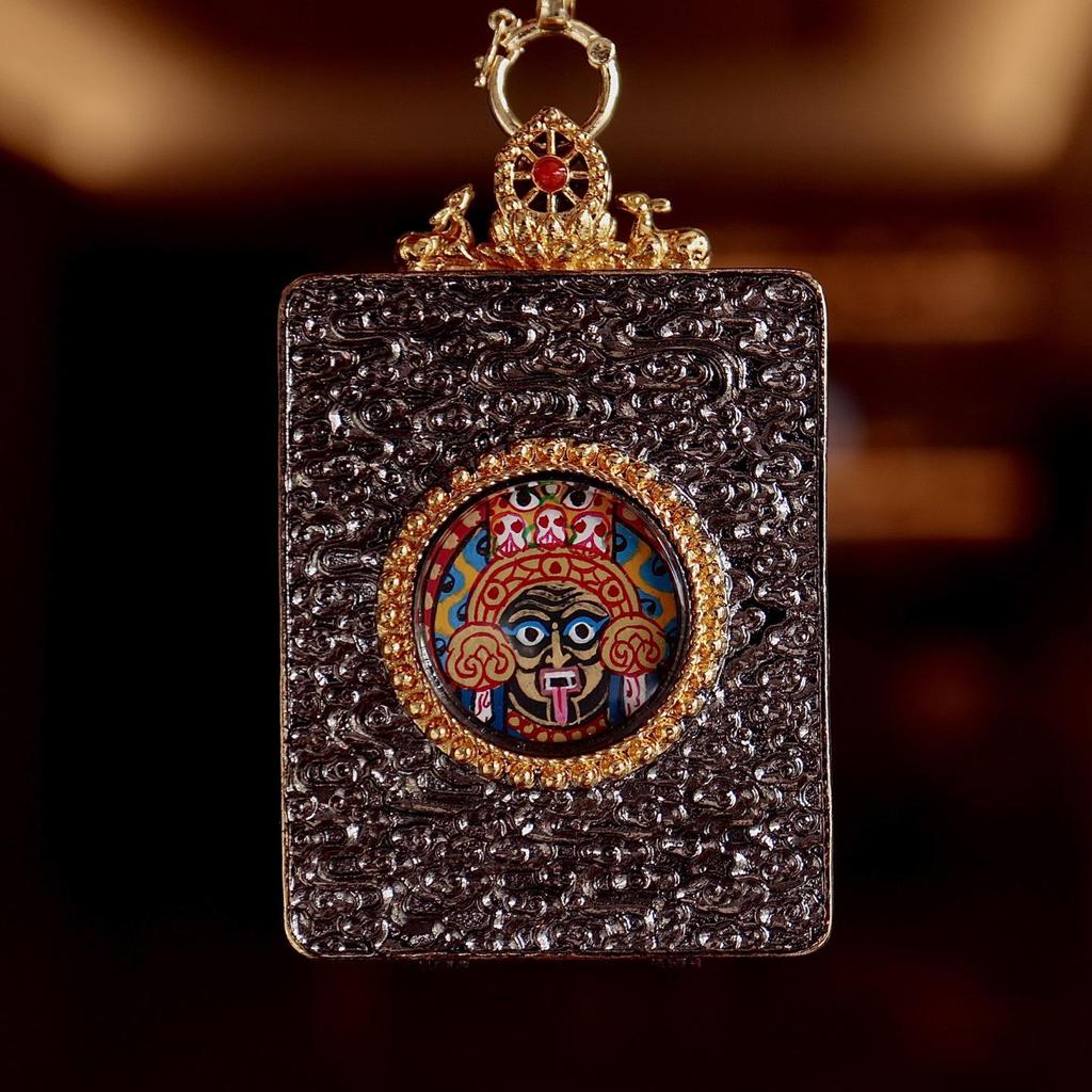 3D Hand-Painted Yellow Jambhala Thangka Zhakiram Gau Box Necklace