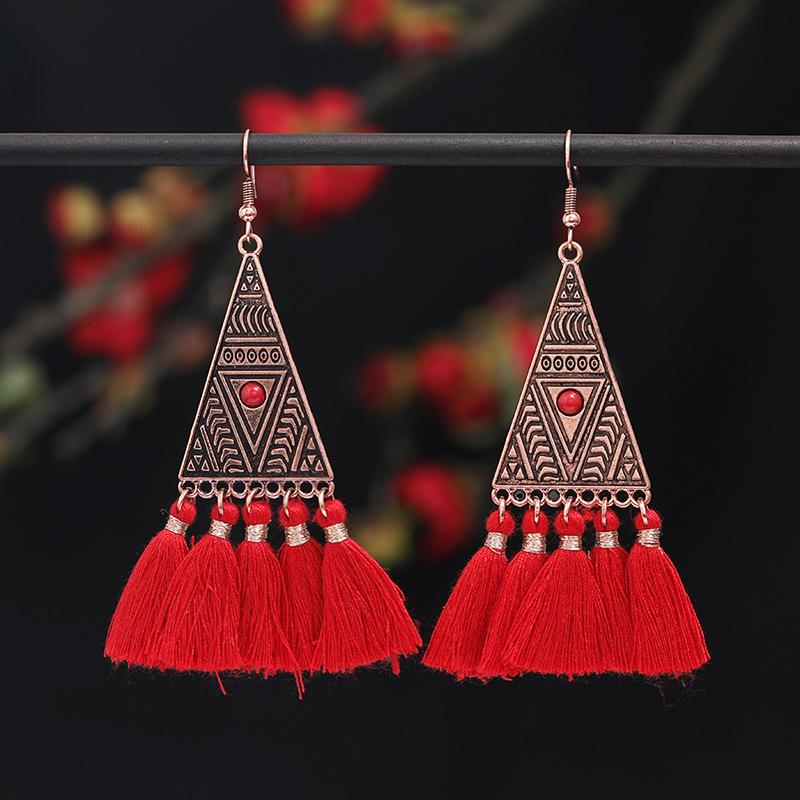 Vintage Bohemian Red Tassel Earrings Female Long Temperament Earrings Vacation Photography Bridal Earrings