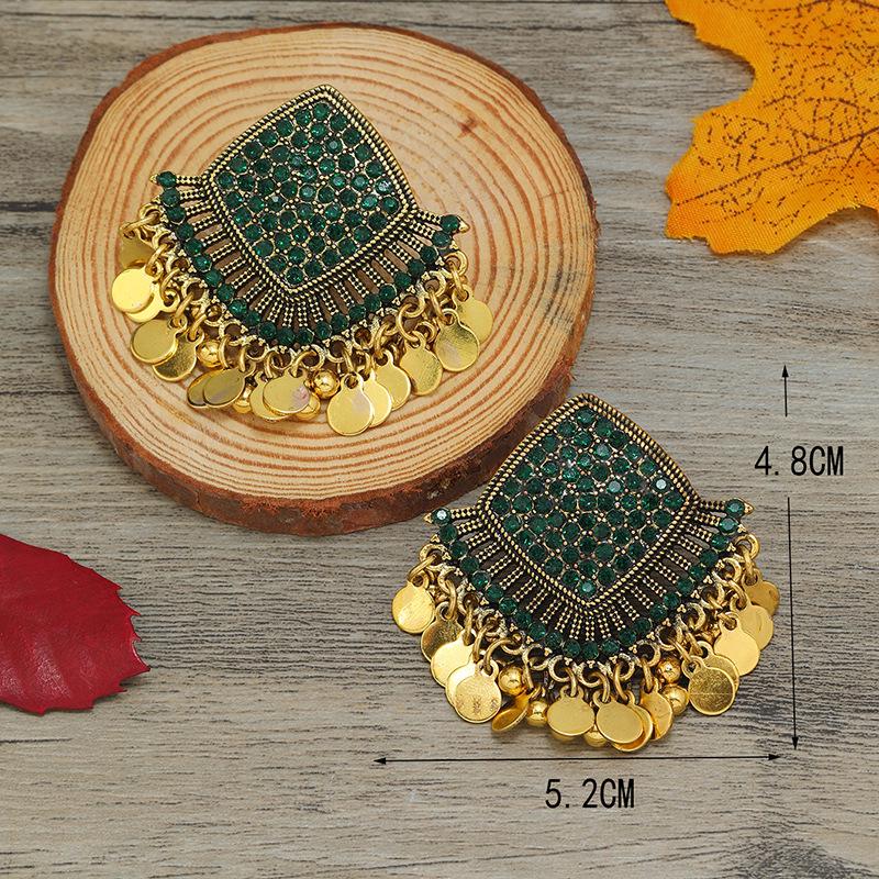 Luxurious Indian-Style Fan-Shaped Tassel Earrings with Rhinestones for Women
