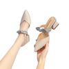Baotou half slippers 2025 new Internet celebrity outer wear fashionable half drag one pedal women's pointed head middle heel sandals with skirt shoes