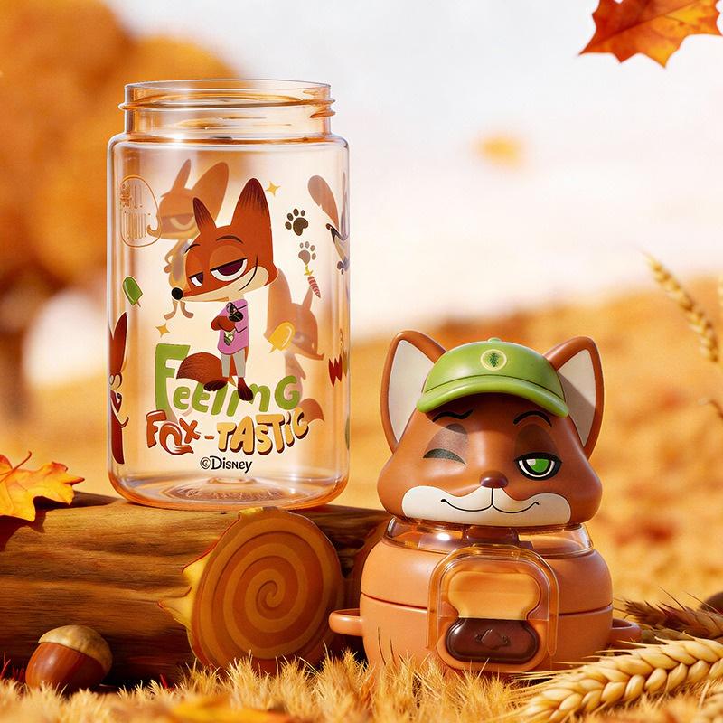 X&W For Zootopia Plastic Water Bottle Cartoon Judy Nick Double Drinking Cup Leak-proof Straw Cups Summer Cold Drink Sports Cups