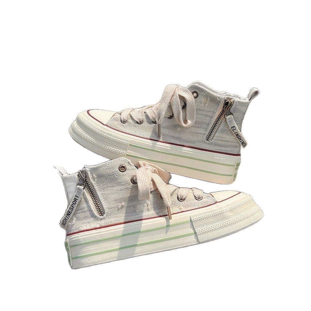Canvas Shoes Women's 2025 New Spring Students Casual Breathable Non-slip Sports Mid-help Thick-soled Muffin Little White Board Shoes
